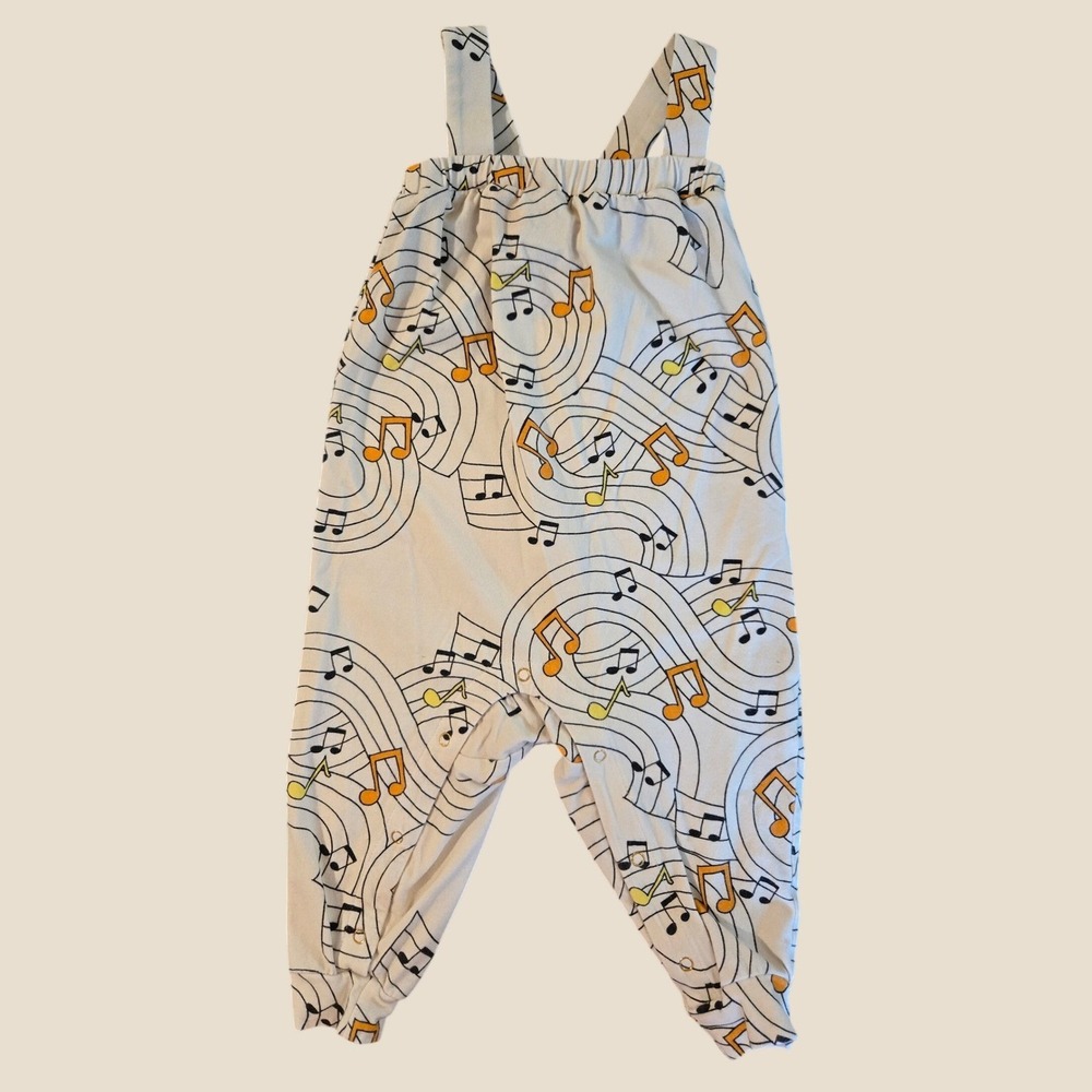 Mini Rodini Organic Cotton Musical Note Print Jumpsuit Cream Size 68/74